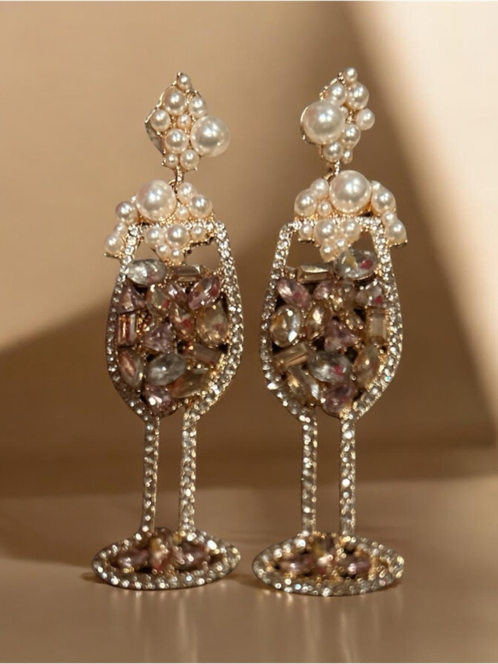 Christian Siriano Pearl & Crystal Wine Glass Drop Earrings - will provide a box